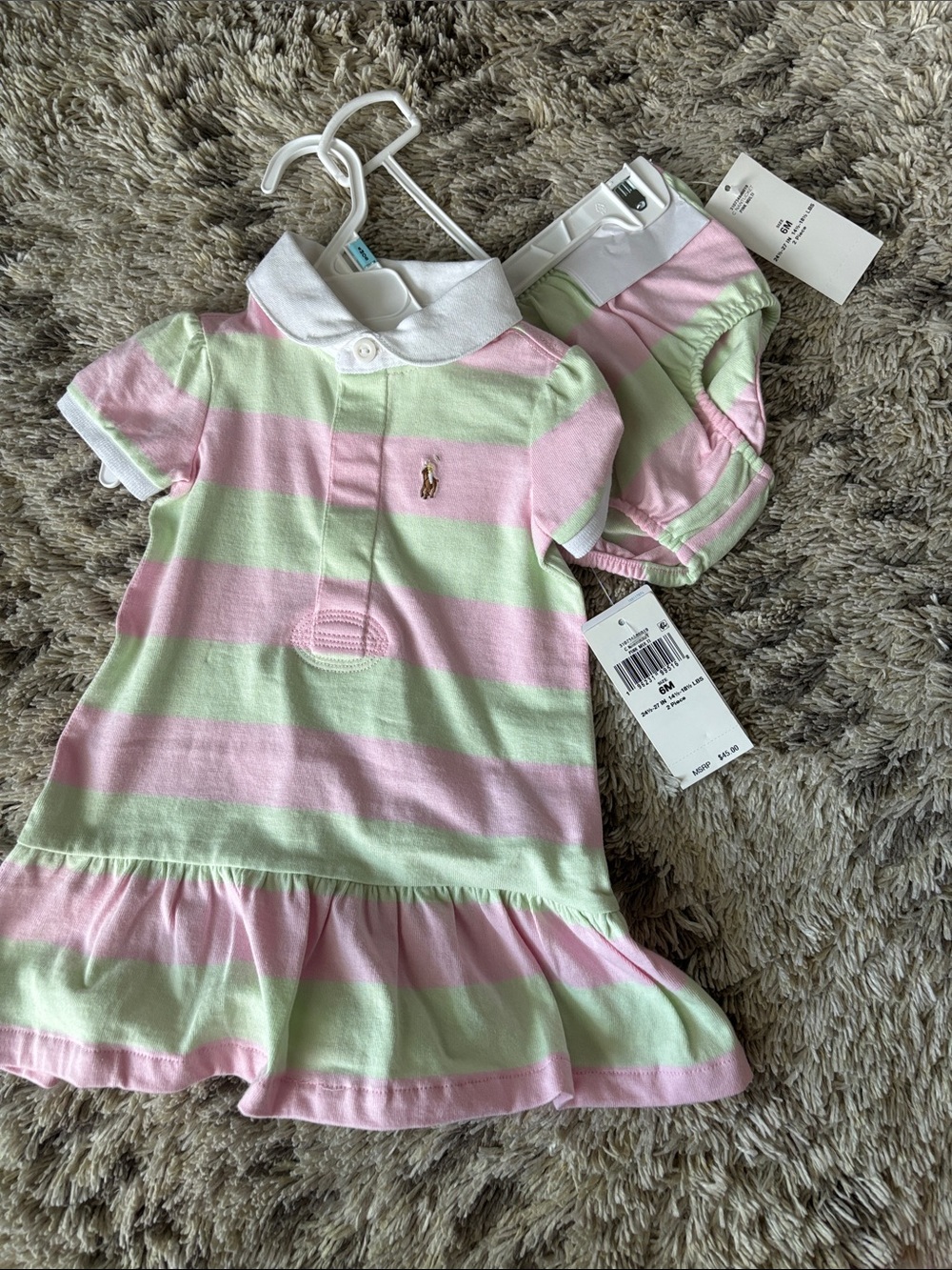 Ralph Lauren Pink & Mint Striped Polo Dress with Bloomers